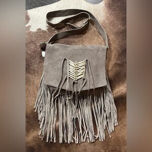 Raj~ Fringe Suede Crossbody Bag Taupe NWT
